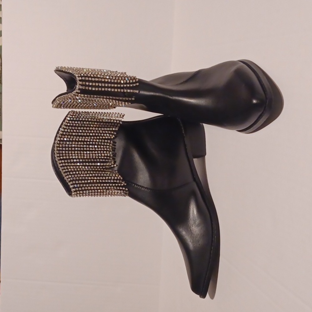 Black Rhinestone Fringe Ankle Boots By Nasty Gal
